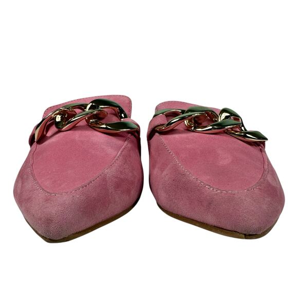 Steve Madden Chunky Gold Chain Pointed Toe Mule Barbie Pink Suede Size 6.5 - Picture 8 of 16